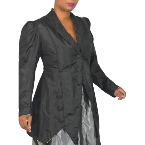 Antique Victorian Silk Blazer Jacket Black Coat Handmade Tailored Custom Small - Picture 2 of 16